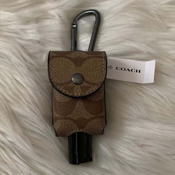 COACH Signature Hand Sanitizer Holder Key Ring in Khaki - Picture 1 of 3
